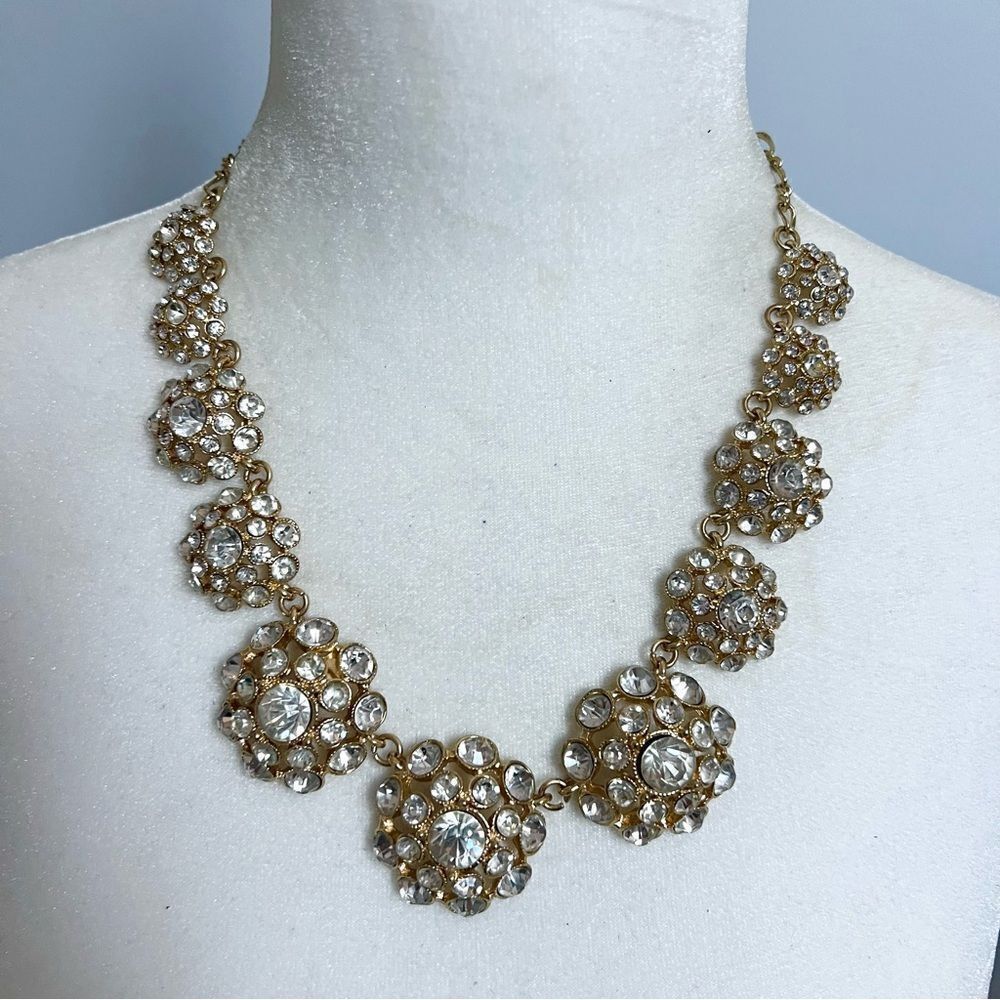 Leslie Danzis Rhinestone Studded Jeweled Tapered Medallion Bib Elegant Necklace